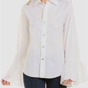 Tanya Taylor White Button-Down Shirt with Flared Sleeves